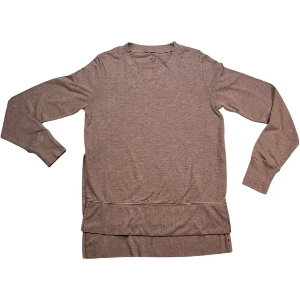NWOT Alo Yoga Glimpse Split‎ Side Hem Long Sleeve Dusted Plum Heather Size Small